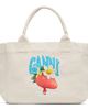 GANNI GANNI Beige Medium Trapeze Shopper Strawberry Print Tote - 1