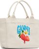 GANNI GANNI Beige Medium Trapeze Shopper Strawberry Print Tote - 2