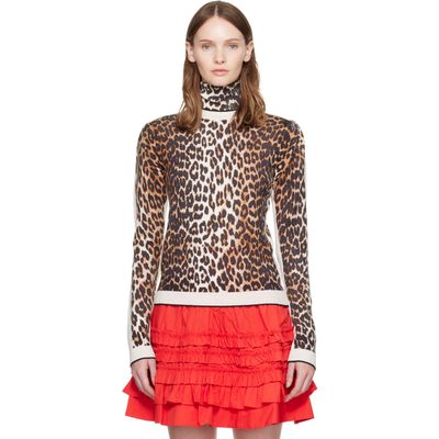 GANNI GANNI Beige Printed Merino Turtleneck