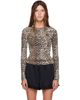GANNI GANNI Beige Soft Cotton Rib Leo Long Sleeve T-shirt - 1