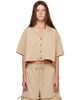 GANNI GANNI Beige Washed Cotton Cropped Bowling Shirt - 1