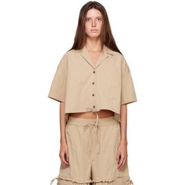 GANNI GANNI Beige Washed Cotton Cropped Bowling Shirt