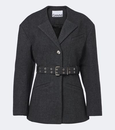 Ganni Ganni Belted wool and cashmere-blend blazer