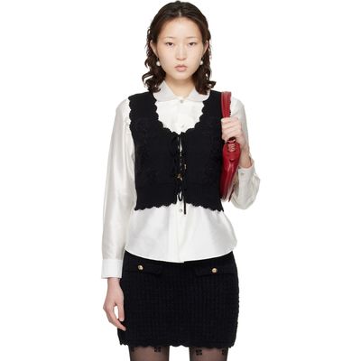 GANNI GANNI Black Cotton Cashmere Crochet Applique Vest