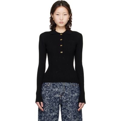 GANNI GANNI Black Fine Sequin Knitted Polo