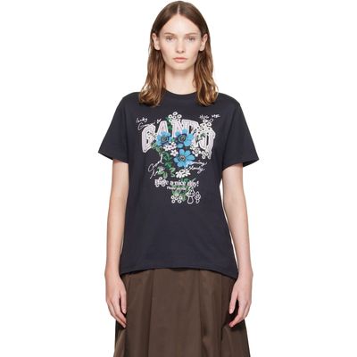 GANNI GANNI Black Flowers T-shirt