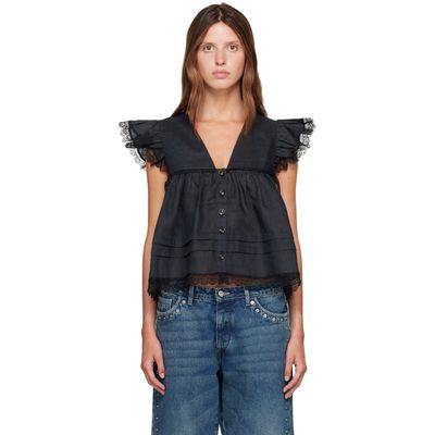 GANNI GANNI Black Linen Blouse