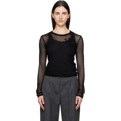GANNI GANNI Black Mercerized Cotton Mesh Pointelle Longsleeve T-shirt