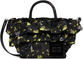 GANNI GANNI Black Ruffle Print Mini Shopper Tote