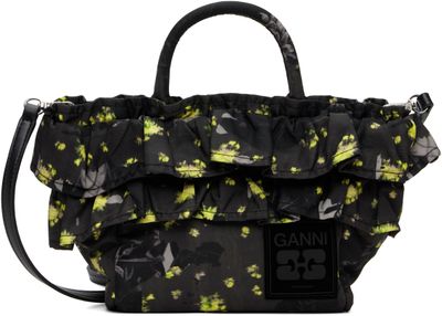GANNI GANNI Black Ruffle Print Mini Shopper Tote