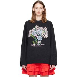 GANNI GANNI Black Wool Flowers Oversized Sweater