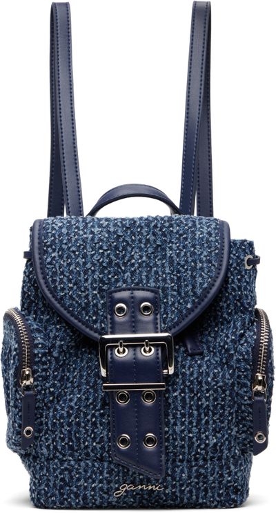 GANNI GANNI Blue Bucky Nano Tweed Denim Backpack