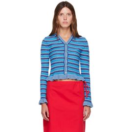 GANNI GANNI Blue Cotton Pointelle Stripe Cardigan