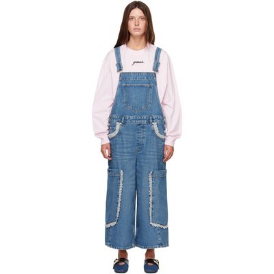 GANNI GANNI Blue Cropped Lace Rigid Denim Overalls