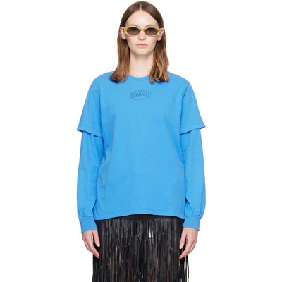 GANNI GANNI Blue Future Heavy Jersey Double Sleeve T-shirt
