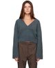 GANNI GANNI Blue Melange Mohair Deep V-Neck Sweater - 1