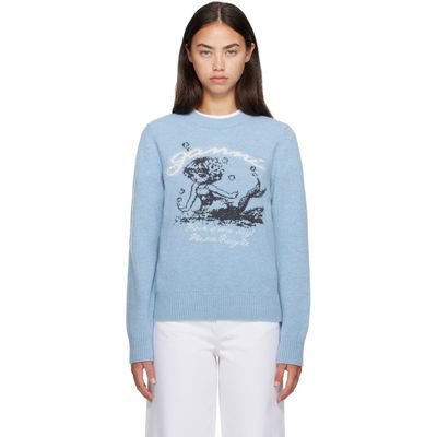GANNI GANNI Blue Mermaid Graphic Wool Sweater