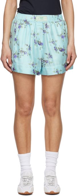 GANNI GANNI Blue Printed Silk Boxer Shorts