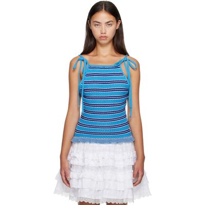 GANNI GANNI Blue Striped Pointelle Top