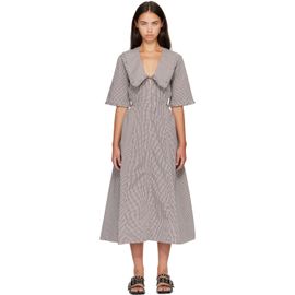 GANNI GANNI Brown & White Check Cotton Cut Out Midi Dress