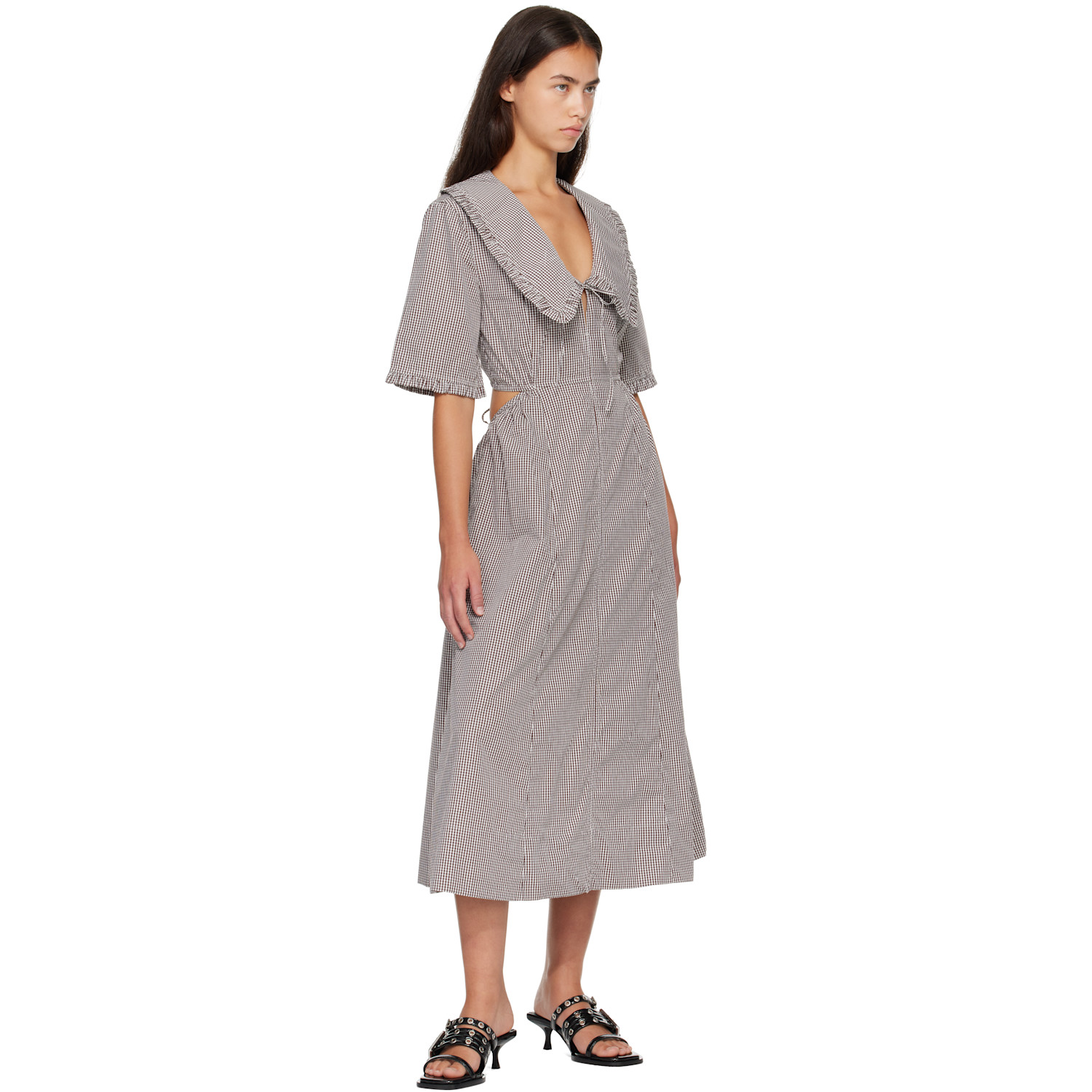 brown and white cut out dress GANNI Phoebe Bridgers' Thom Browne [color:WHITE]color:White Color:Traditional Check and more.