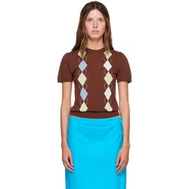 GANNI GANNI Brown Argyle T-shirt