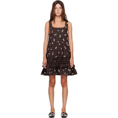 GANNI GANNI Brown Printed Check Minidress