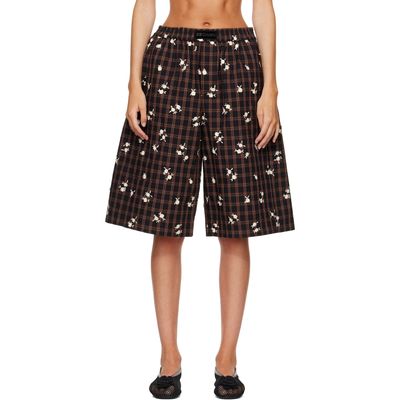 GANNI GANNI Brown Printed Check Shorts
