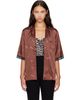 GANNI GANNI Brown Printed Sandwashed Silk Satin Bowling Shirt - 1