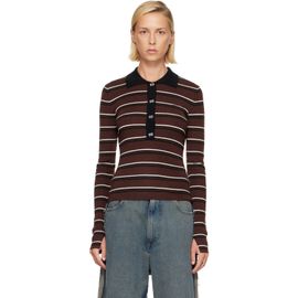 GANNI GANNI Brown Striped Merino Polo