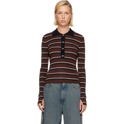 GANNI GANNI Brown Striped Merino Polo