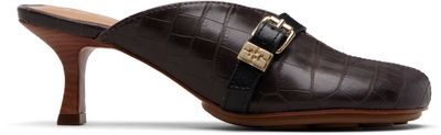 GANNI GANNI Brown Sue Mule Heels