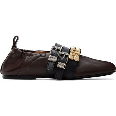 GANNI GANNI Brown Sue Triple Ballerina Flats