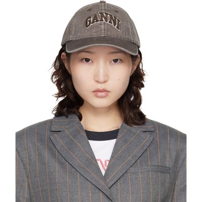 GANNI GANNI Brown Washed Canvas Cap
