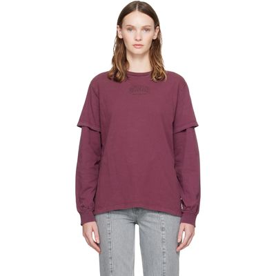 GANNI GANNI Burgundy Future Heavy Jersey Double Sleeve T-shirt