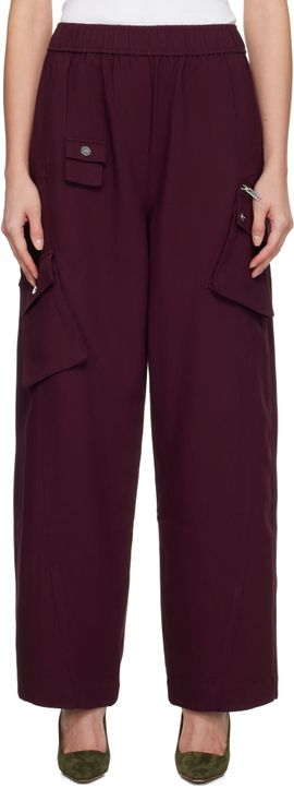 GANNI GANNI Burgundy Future Twill Suiting Elasticated Trousers