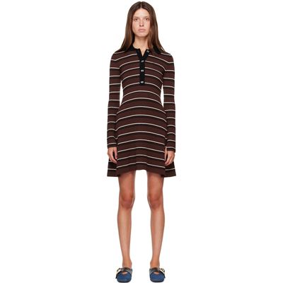 GANNI GANNI Burgundy Striped Merino Polo Minidress