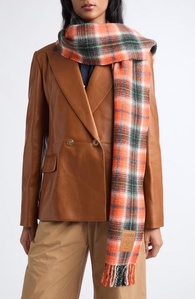 Ganni Ganni Check Plaid Wool Scarf