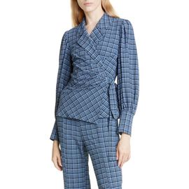 Ganni Ganni Check Seersucker Wrap Blouse