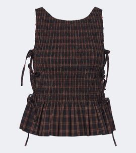 Ganni Ganni Checked shirred cotton top