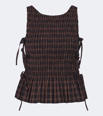 Ganni Ganni Checked shirred cotton top