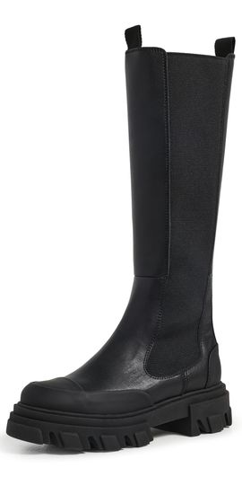 GANNI GANNI Cleated Black Stitch High Chelsea Boots Black