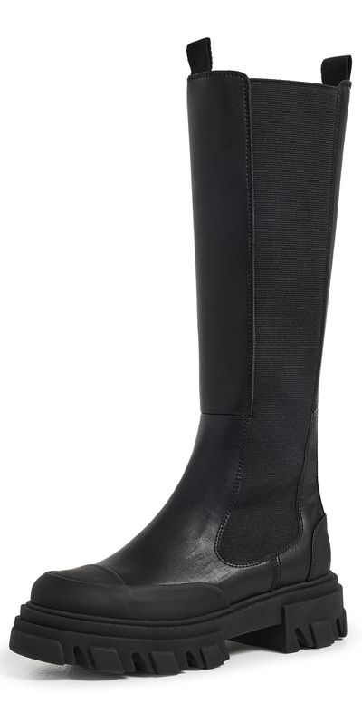 GANNI GANNI Cleated Black Stitch High Chelsea Boots Black