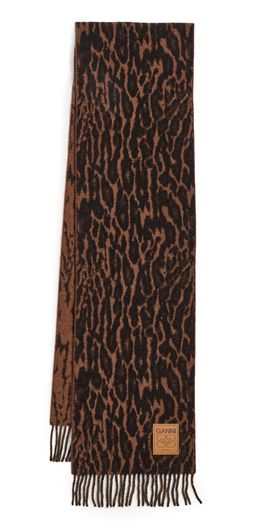 GANNI GANNI Compact Leopard Wool Scarf Rawhide One