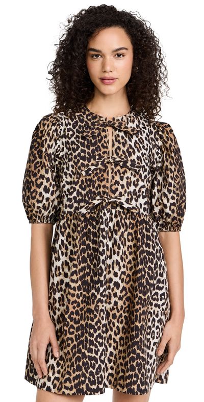 knee length dresses for ladies Ganni Leopard Mini Dress Dresses Multicolor main image 0