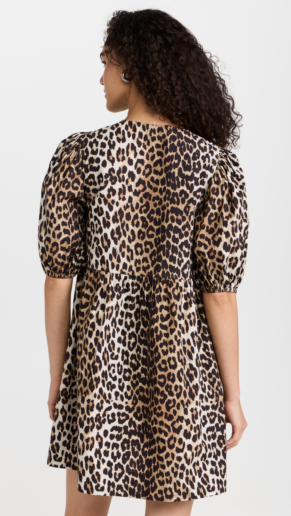 GANNI - Cotton Poplin Tie String Mini Dress Leopard 38