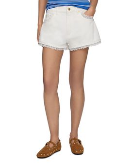 Ganni Ganni Denim Lace Trim Shorts in Bright White