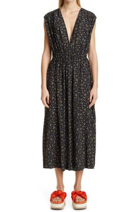 Ganni Ganni Ditsy Floral Plunge Neck Dress