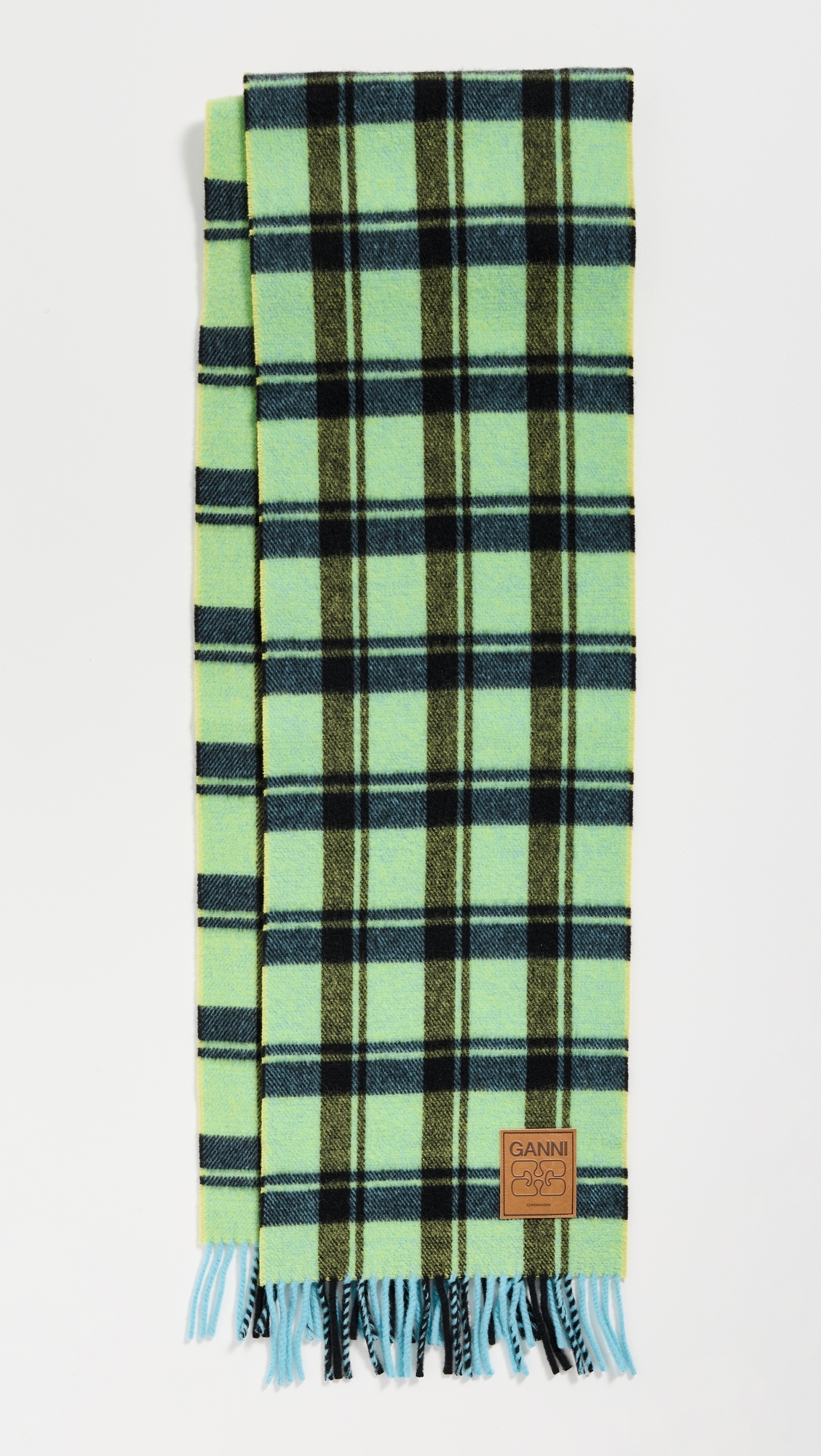 GANNI - Double Face Wool Check Scarf Yellow Pear One