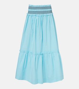 Ganni Ganni Embroidered gingham cotton poplin maxi skirt